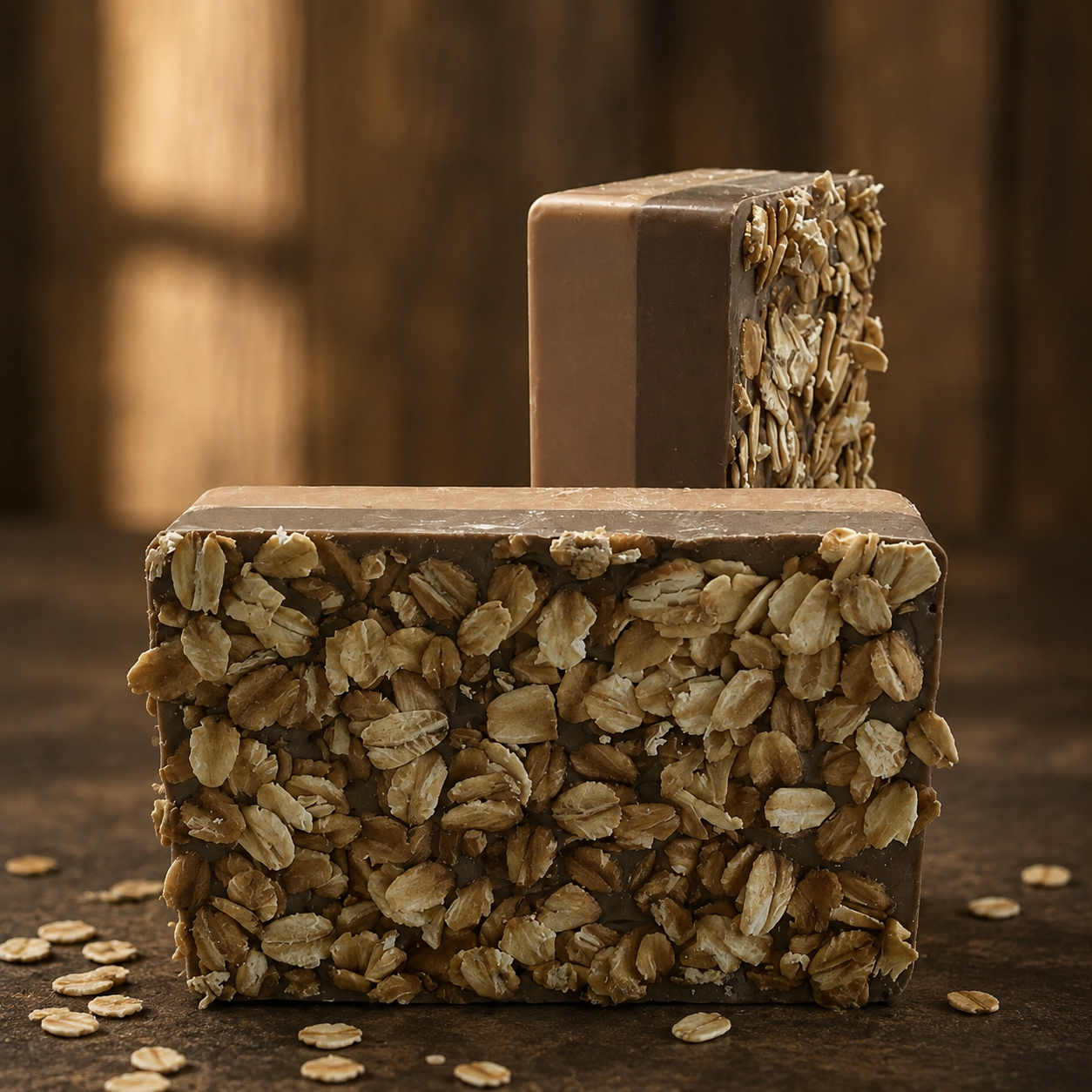 Winchester handcrafted soap bars with a warm brown finish and rolled oats