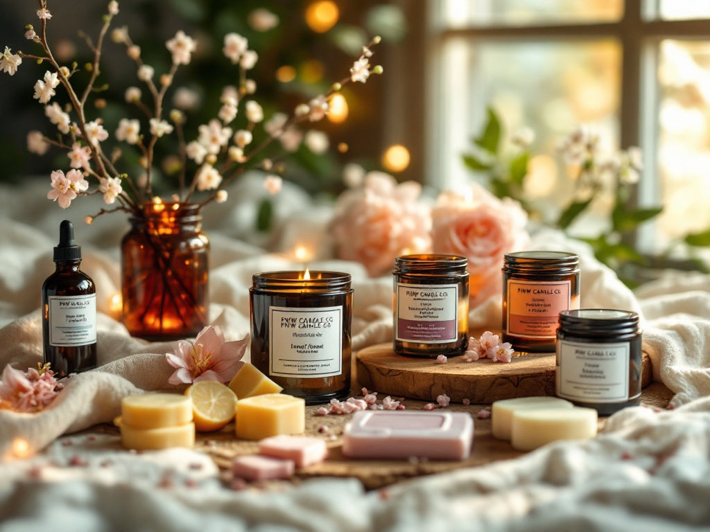 Spring fragrance products featured in the March 2025 PNW Candle Co. newsletter.