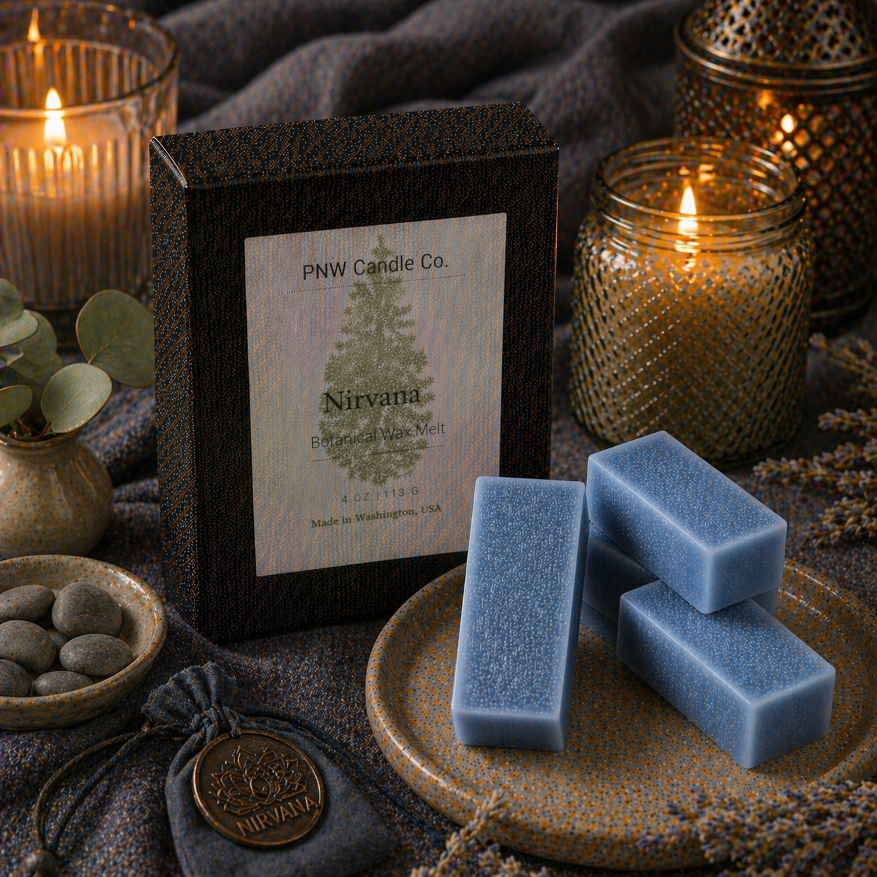 PNW Candle Co Nirvana scented wax tart with a colorful, textured wax surface for fragrant home use.