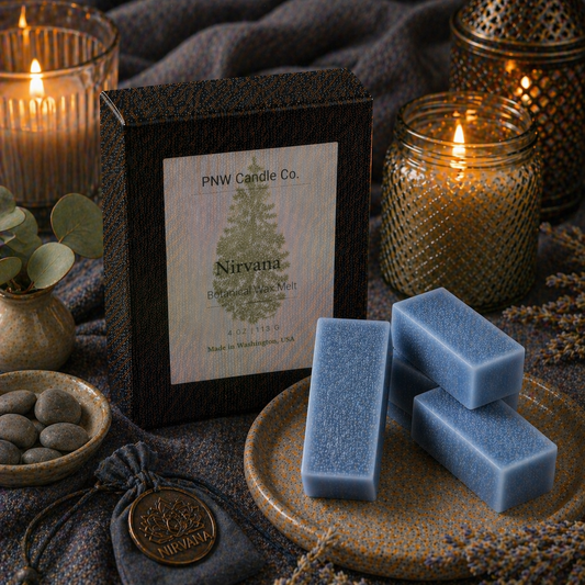 PNW Candle Co Nirvana scented wax tart with a colorful, textured wax surface for fragrant home use.