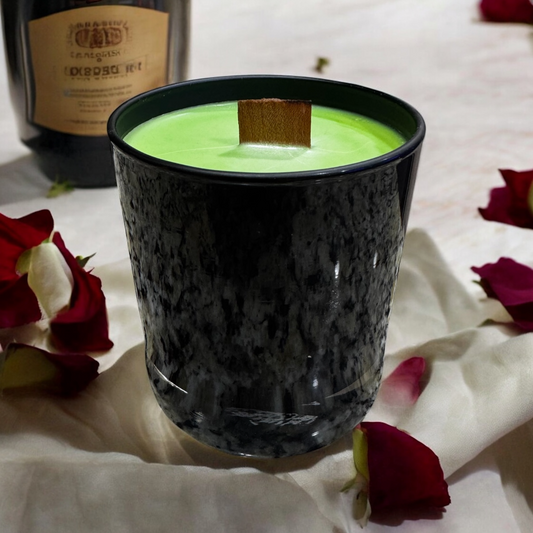 Pear Prosecco scented candle by PNW Candle Co with a glass jar and wicks, showcasing a cozy, inviting candle for home fragrance.