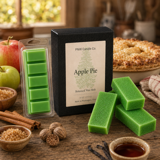Bright green Apple Pie five-piece Snapbar and Signature Melt Box with apples and warm baking spices