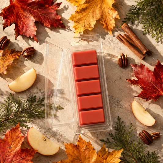 Autumn Splendor five-section Snapbar wax melt with apples, cinnamon, pecans, cedar and autumn leaves