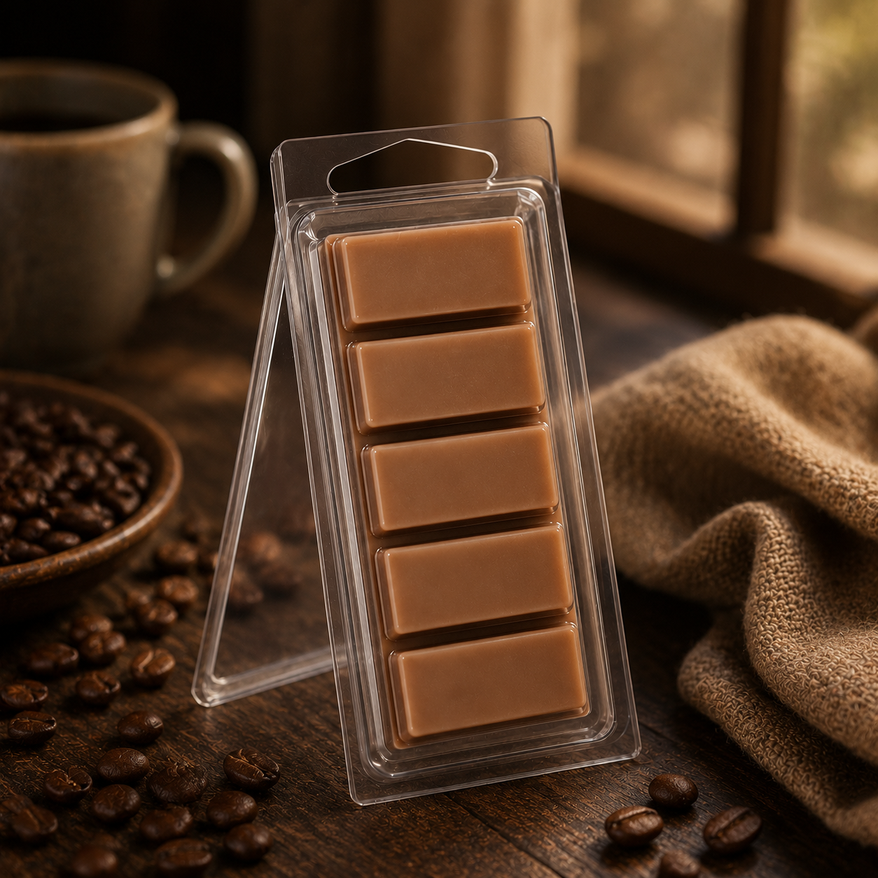 Coffee Shoppe five-section Snapbar wax melt in a clear hinged container with cozy cafe styling