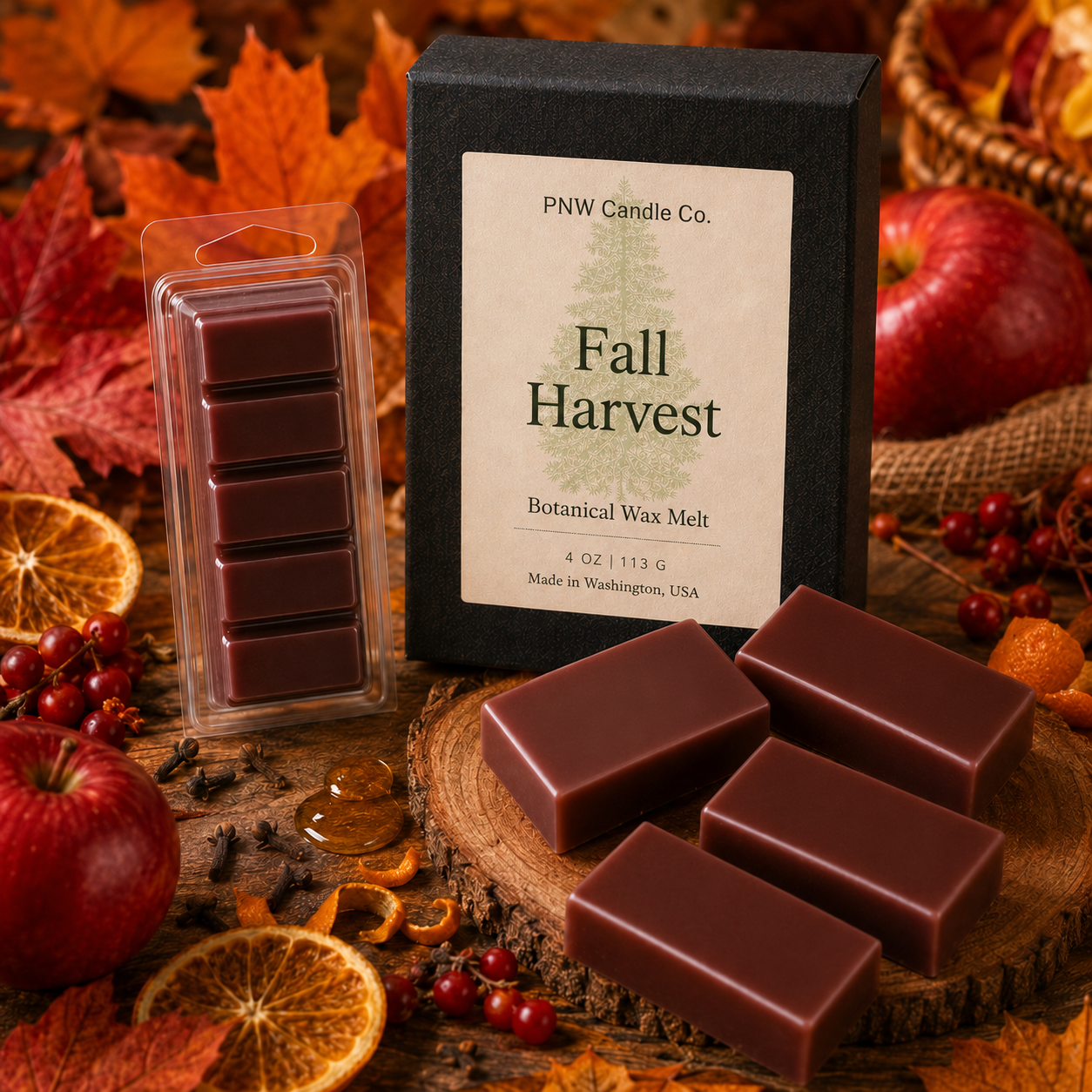 Fall Harvest five-piece Snapbar and Signature Melt Box with apples, berries, orange and cloves