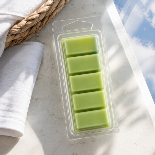 Laundry Day five-section Snapbar wax melt in a clear hinged container with sunlit linen styling