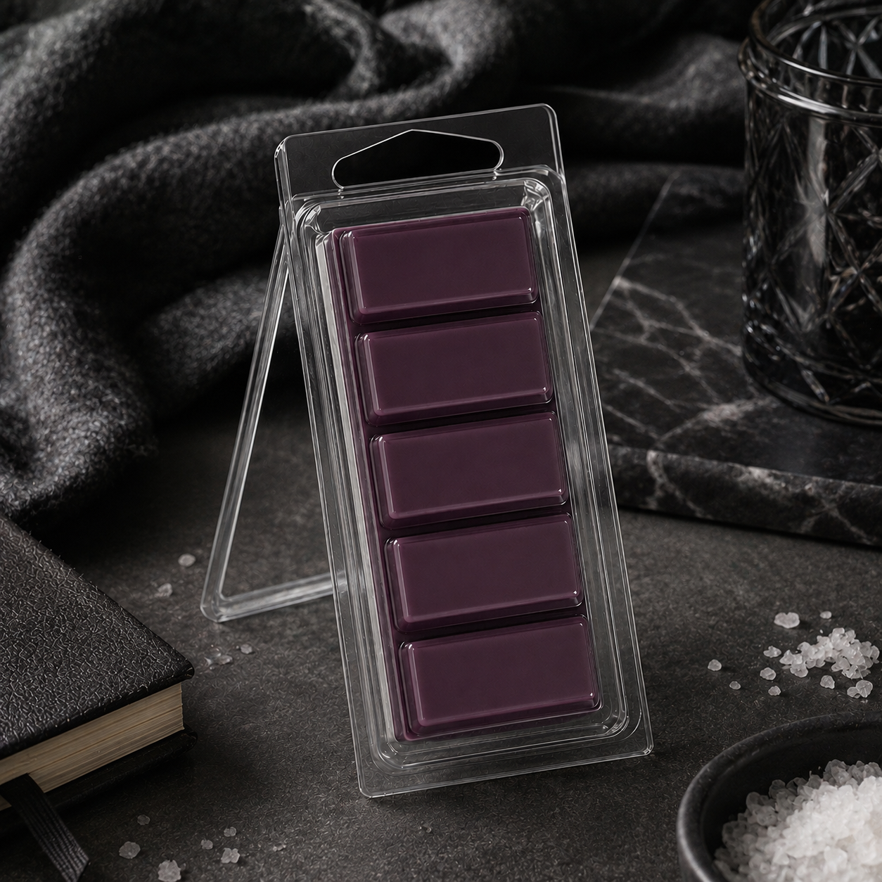 Mr. Grey five-section Snapbar wax melt in a clear hinged container with tailored charcoal styling