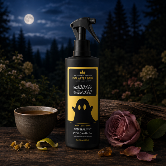 Spectral Visit room and linen spray in a moonlit garden setting