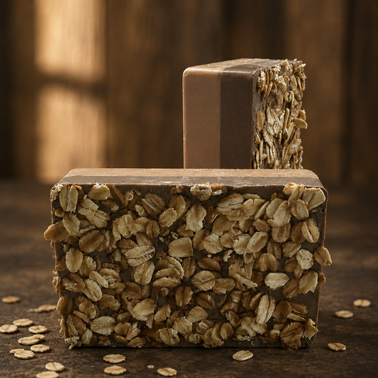 Winchester handcrafted soap bars with a warm brown finish and rolled oats